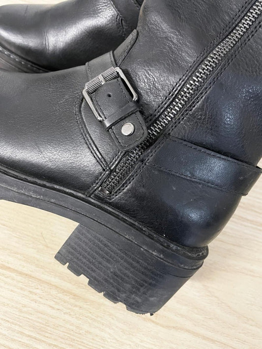 naturalizer jagger leather mid - calf zip buckle moto boots - good market thrift store