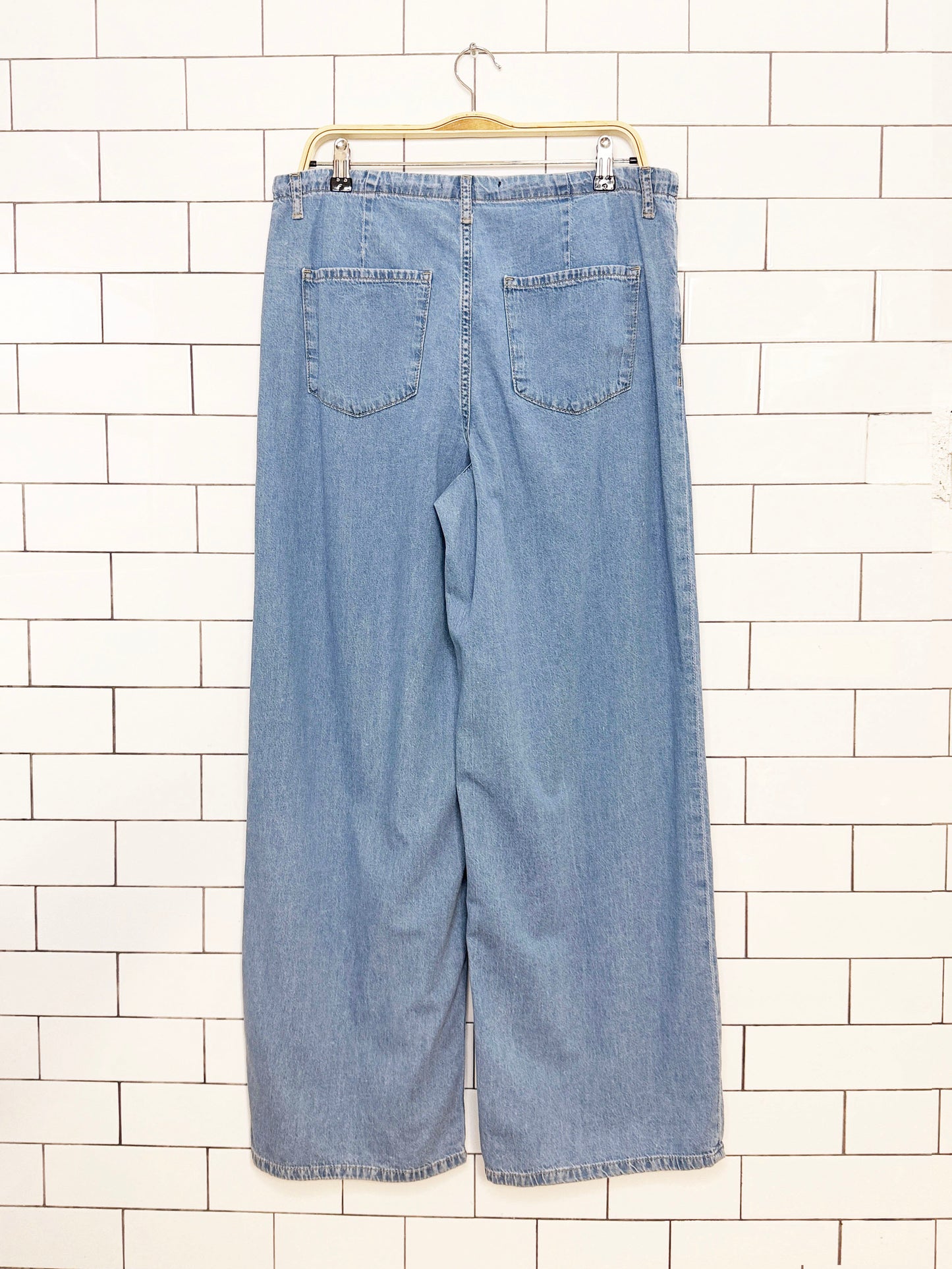 mango flower ribbon drawstring chambray wide leg jeans