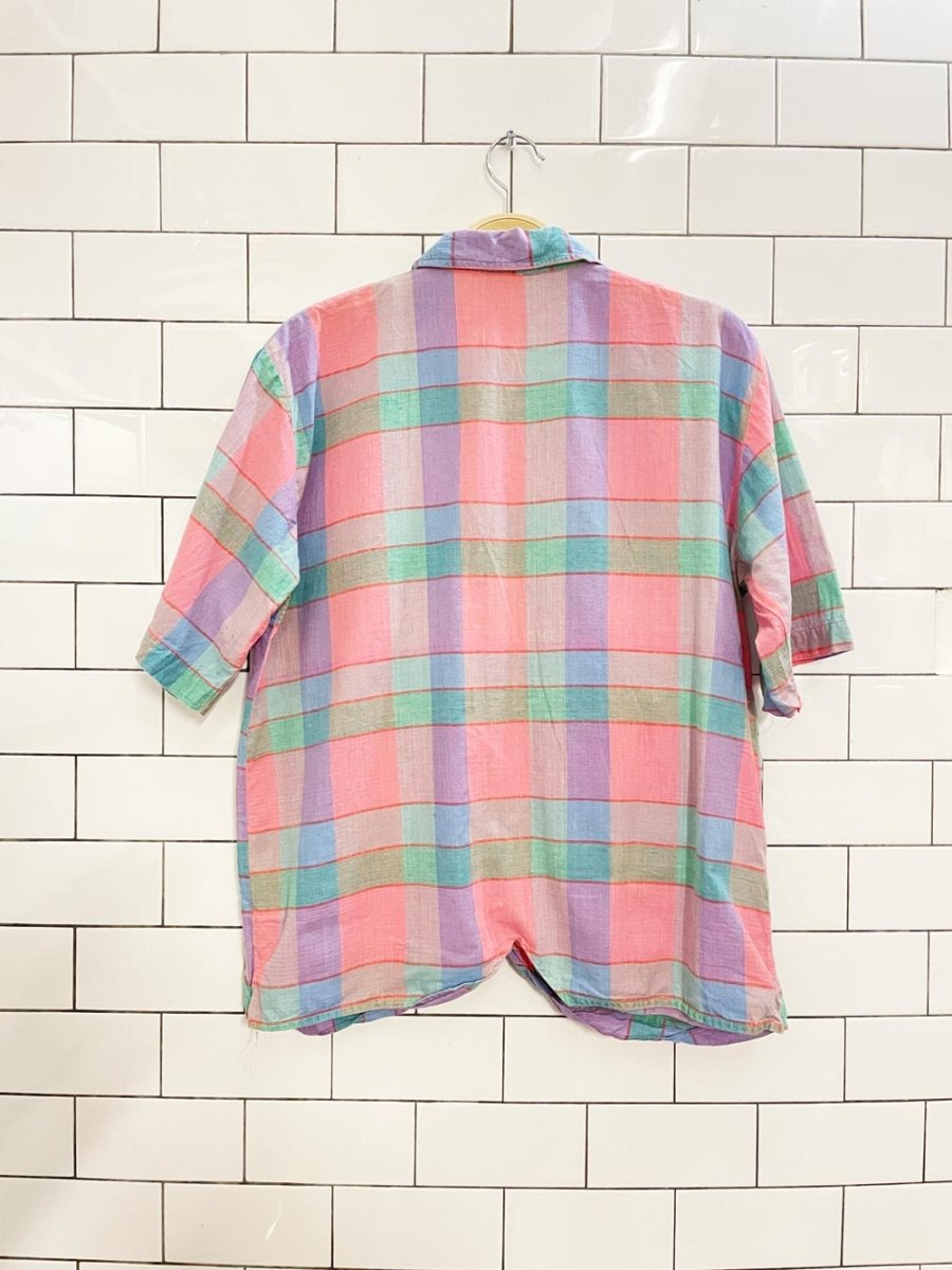 vintage 80s impromptu pink plaid shirt - good market thrift store