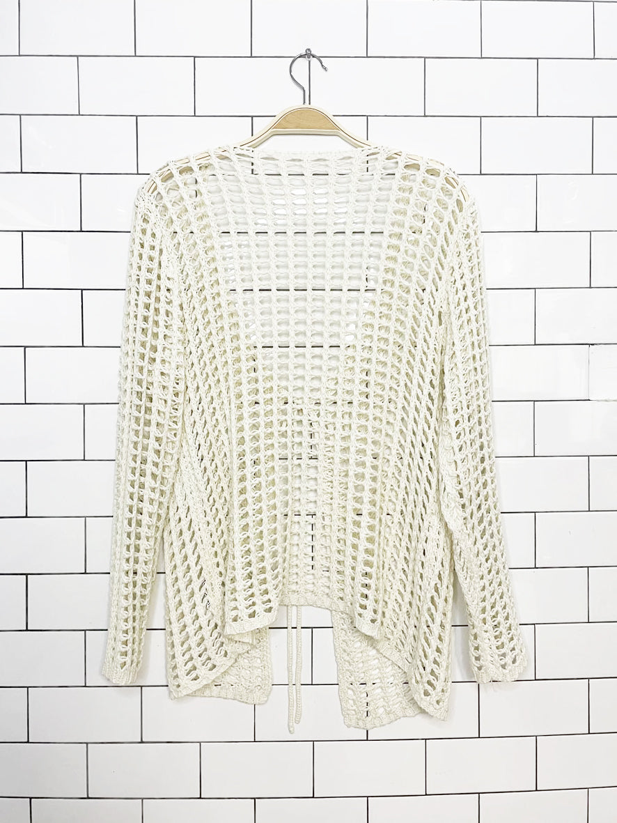 vintage loose crochet knit open cardigan cover up