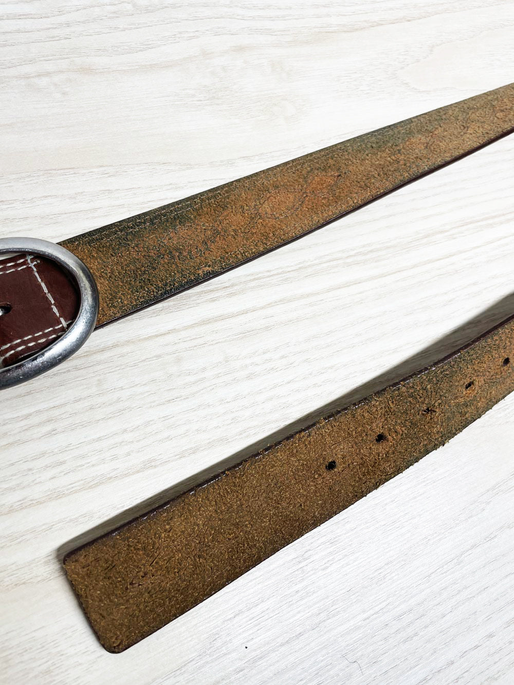 vintage leather contrast stitch belt
