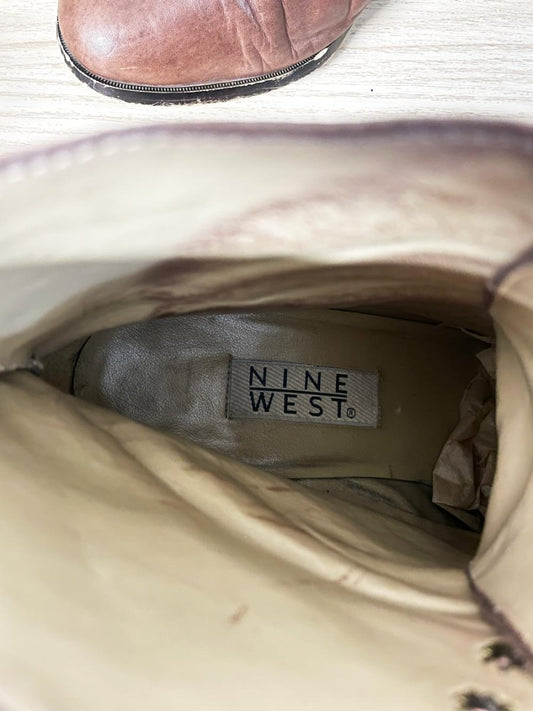 vintage 90s nine west leather minimal lace up heeled boot - good market thrift store