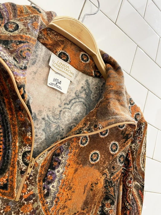 vintage linda lundstrom chiffon sleeve paisley knit 1/4 zip sweater - good market thrift store