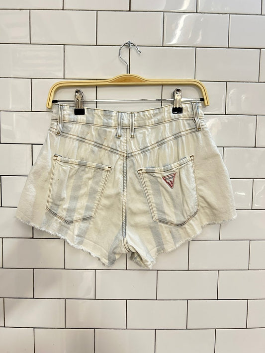 rework x vintage guess faded stripe cut off denim shorts - good market thrift store