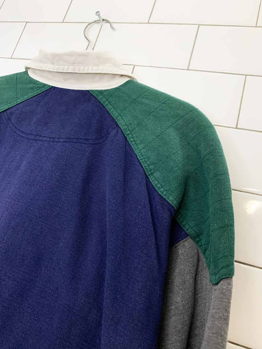 vintage 00s the apparel zone colour block long sleeve rugby polo shirt