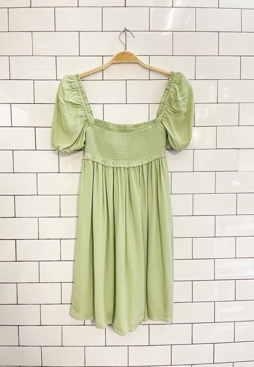 sun - deh hadley smocked puff shoulder mini dress - good market thrift store