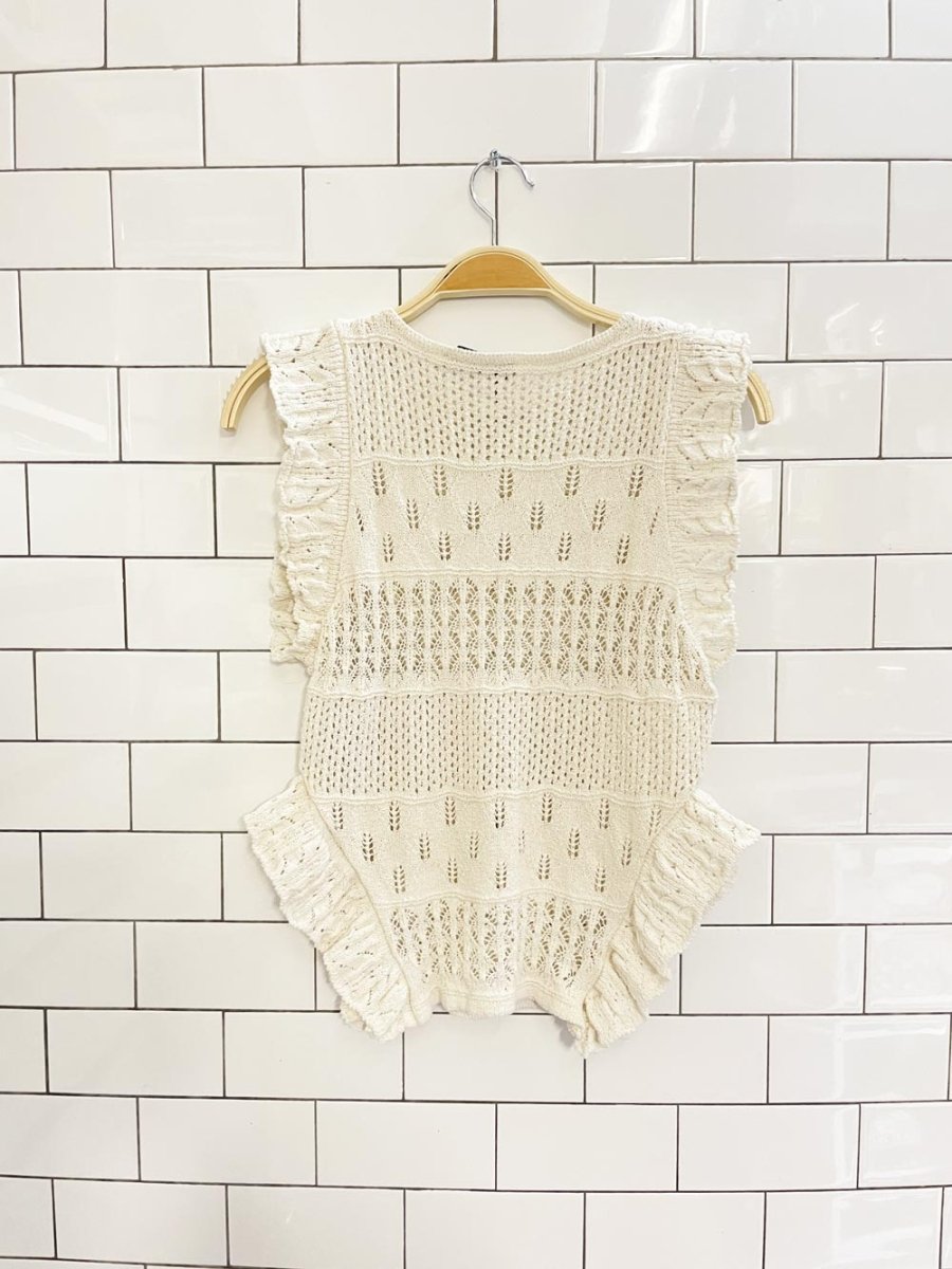 zara crochet knit ruffle sleeve top - good market thrift store