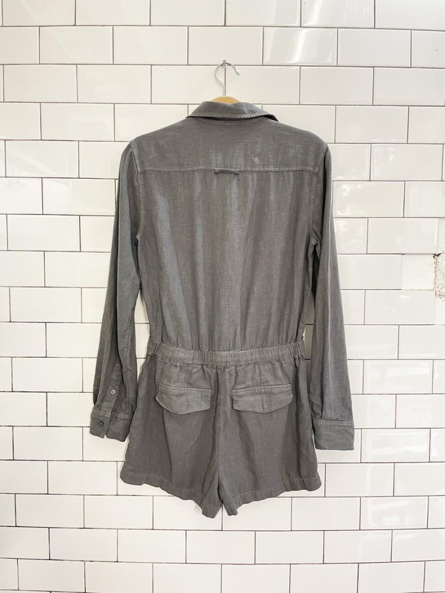 the group babaton linen - blend long sleeve romper - good market thrift store