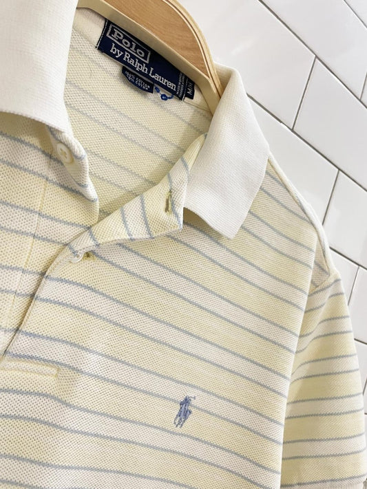vintage 90s polo ralph lauren butter yellow stripe polo - good market thrift store