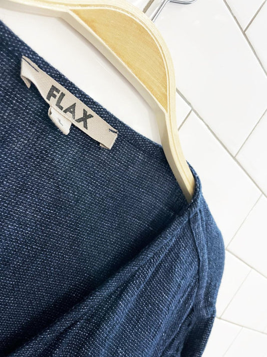 flax 100% linen textured full button midi dress / jacket - good market thrift store