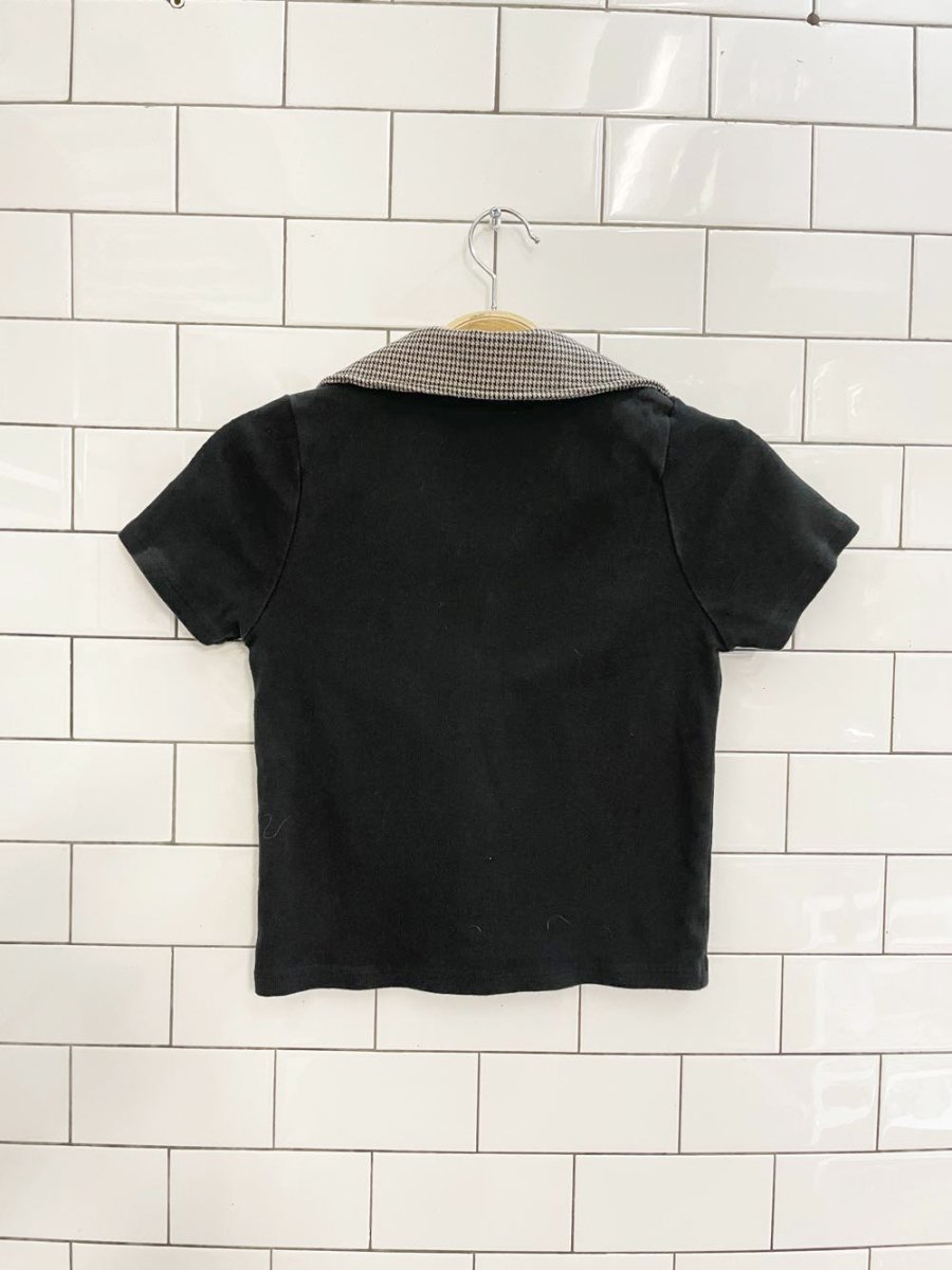 john galt houndstooth collar baby rib cardigan tee - good market thrift store