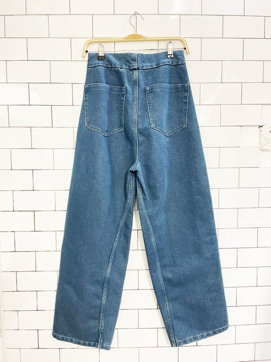 zara tuxedo barrel leg exposed button fly wide leg jeans - good market thrift store