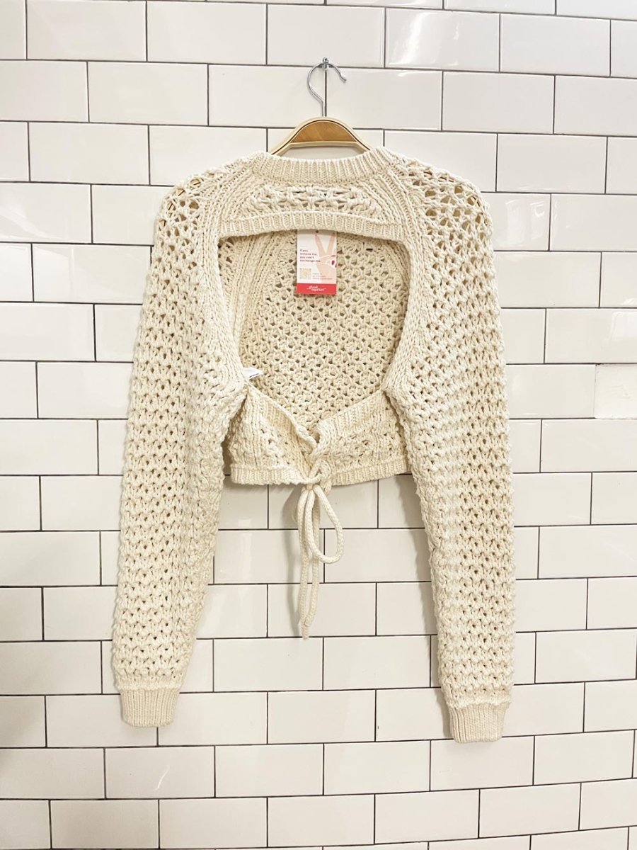 zara crochet knit open back crop sweater - good market thrift store