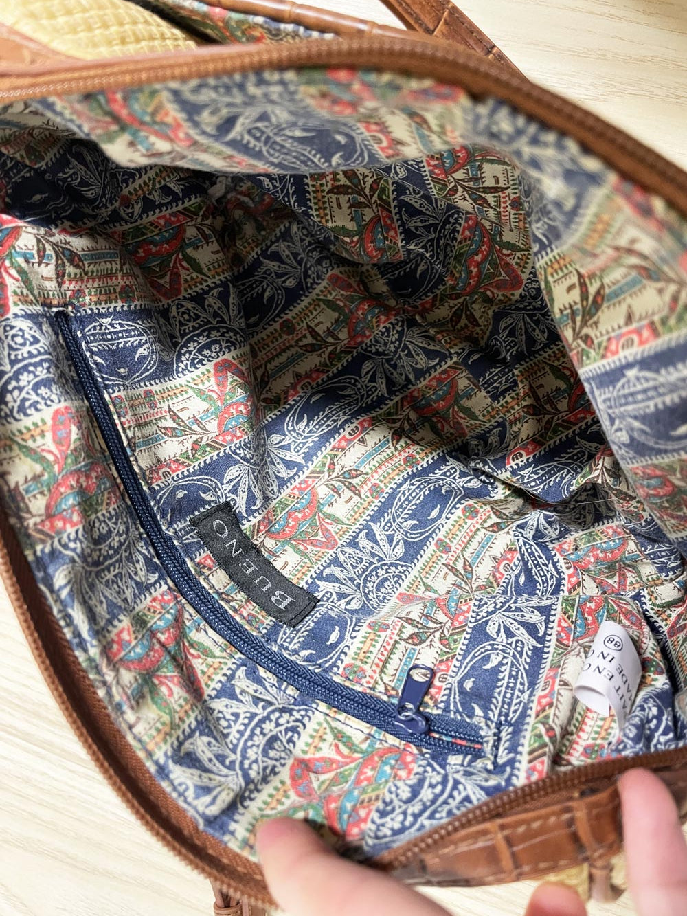 vintage bueno woven floral crest shoulder bag