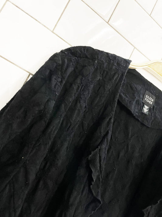 eileen fisher 100% textured wool ruffle edge open cardigan jacket - good market thrift store