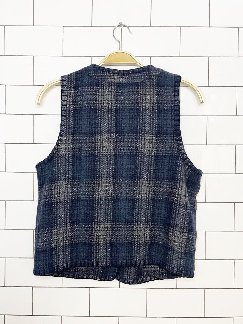 vintage at last studio wool-blend plaid vest | made in india