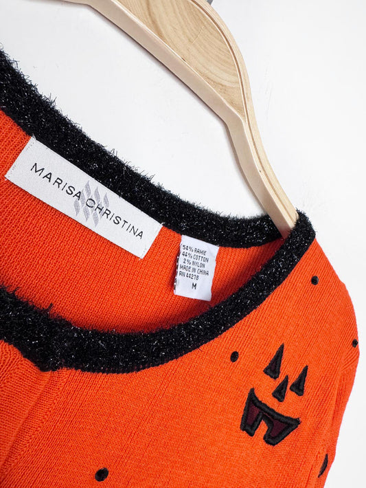 vintage 00s marisa christina ramie-blend pumpkin knit cardigan | fuzzy trim