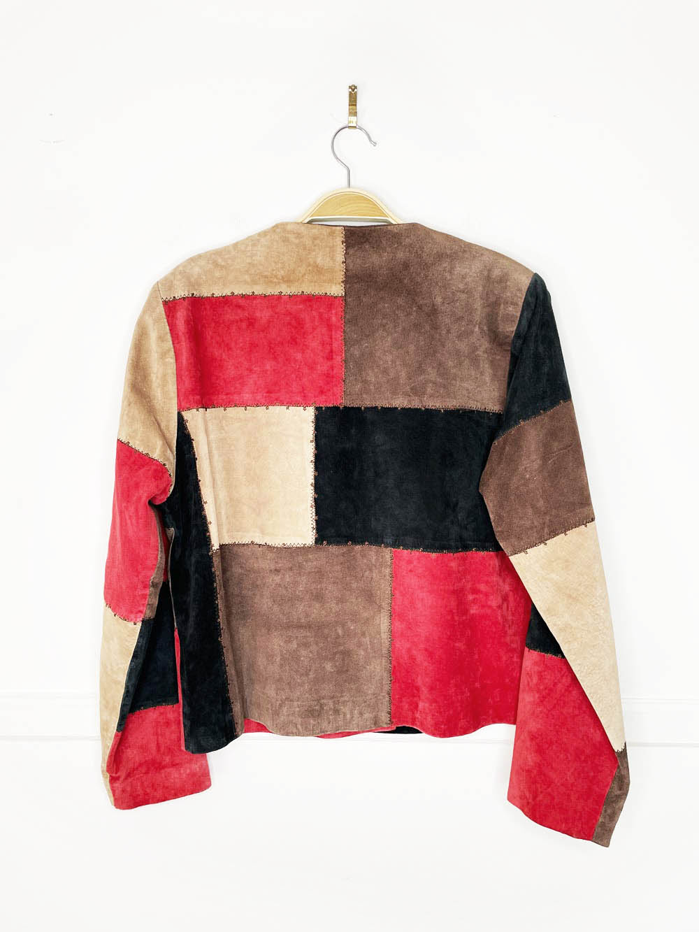 vintage 00s karen arnold patchwork suede snap button jacket