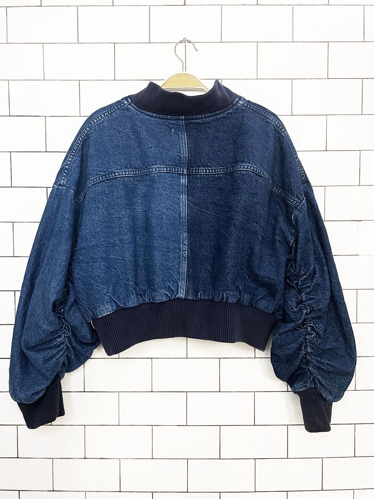 zara two-tone puff batwing cropped denim jacket