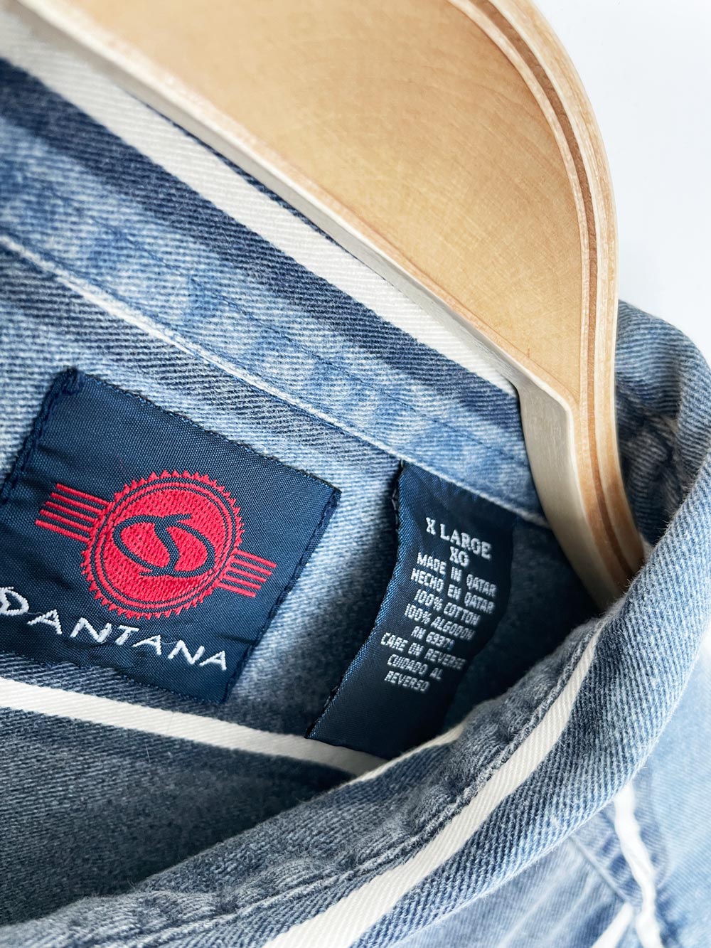 vintage 90s santana denim blue stripe full button shirt