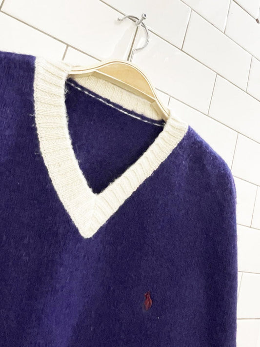 vintage 70's polo RL wool v - neck varsity prep sweater - good market thrift store