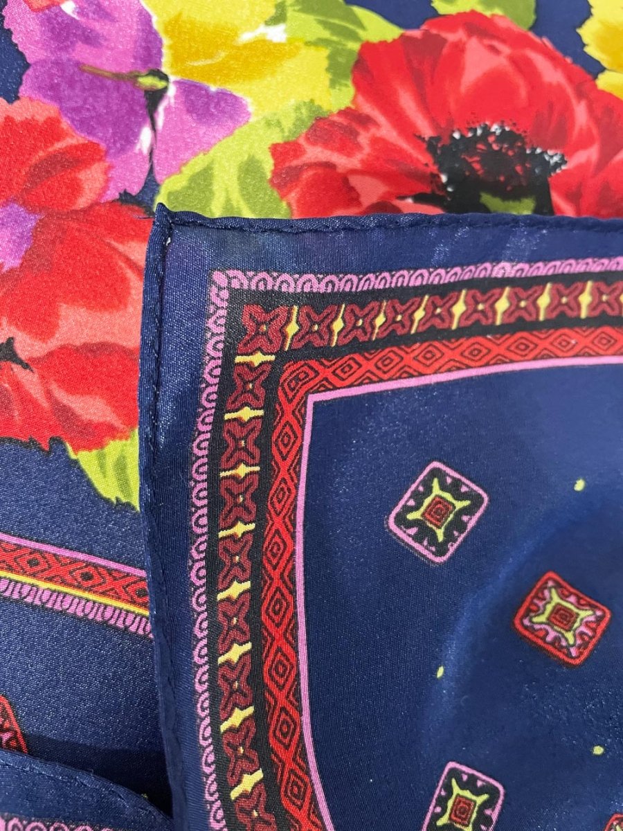 vintage silk floral medallion square hair neck scarf - good market thrift store