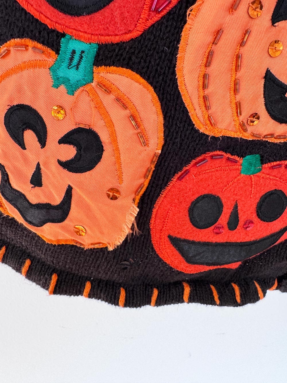 vintage 00s basic editions beaded pumpkin patch knit vest | halloween