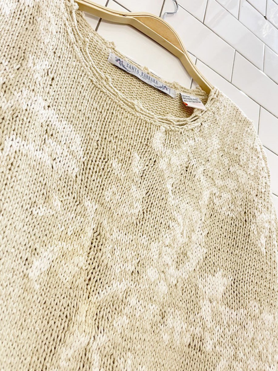 vintage 90s santa barbara ramie - cotton floral knit crochet trim sweater - good market thrift store
