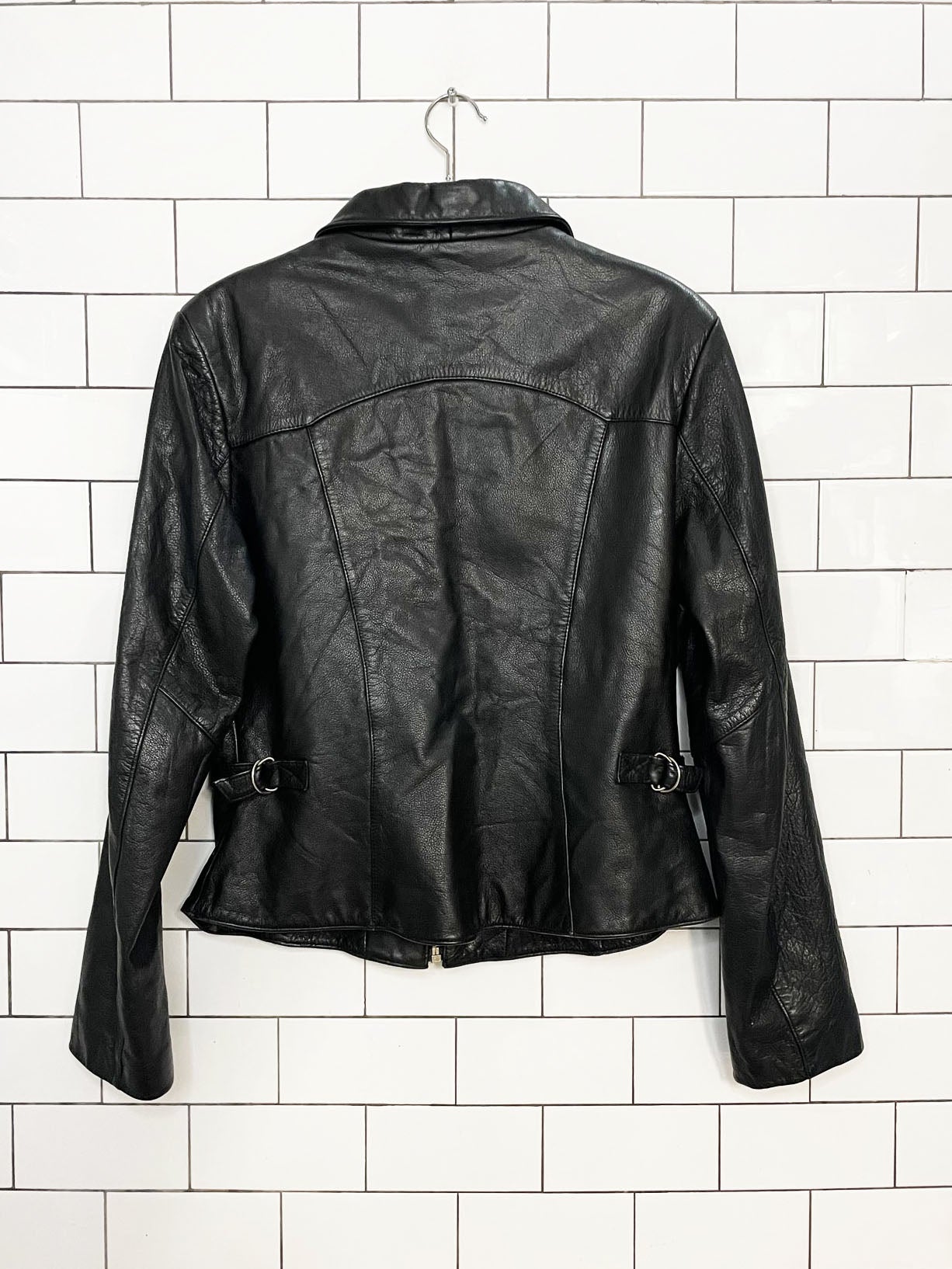 vintage 90s guess soft leather zip up fitted biker jacket