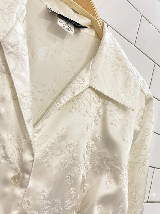 vintage 00s daniel laurent embroidered satin blouse - good market thrift store