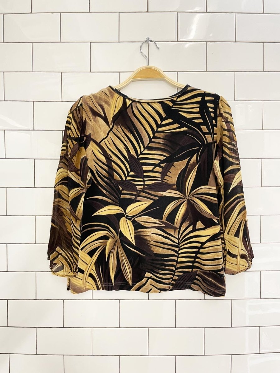 vintage 00s le mieux tropical leaf chiffon sleeve top - good market thrift store