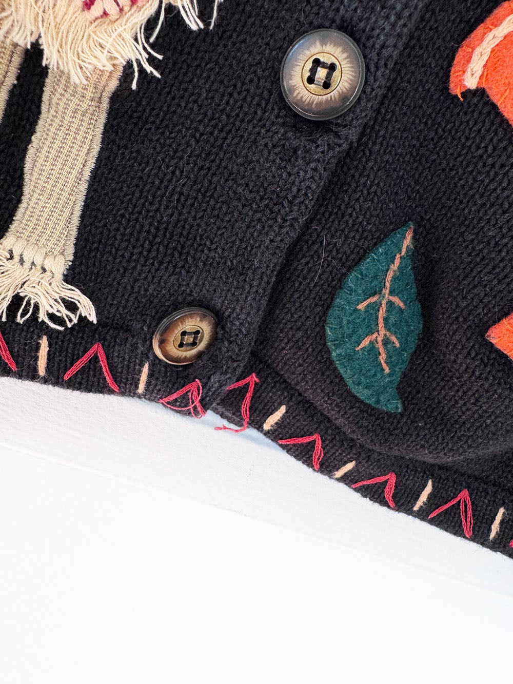 vintage the painted pony linen-blend fall scarecrow knit cardigan | halloween