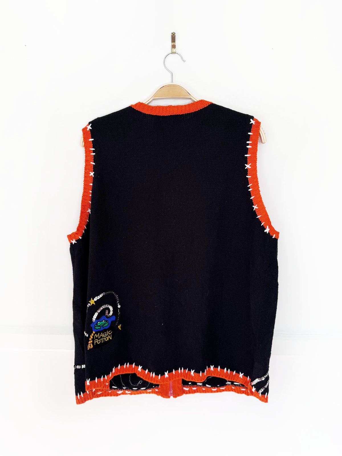 vintage 00s holiday editions halloween full zip knit vest | ramie-blend