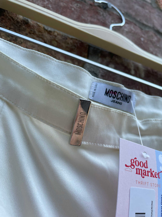 moschino white satin straight leg trouser