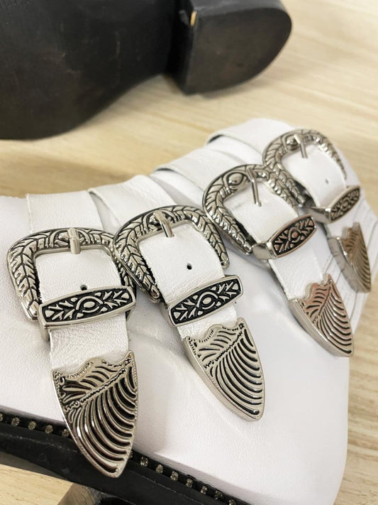 wishbone leather western buckle ankle boots - good market thrift store