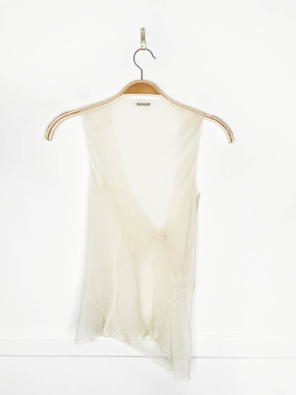 y2k max studio 100% silk chiffon beaded asymmetrical tank