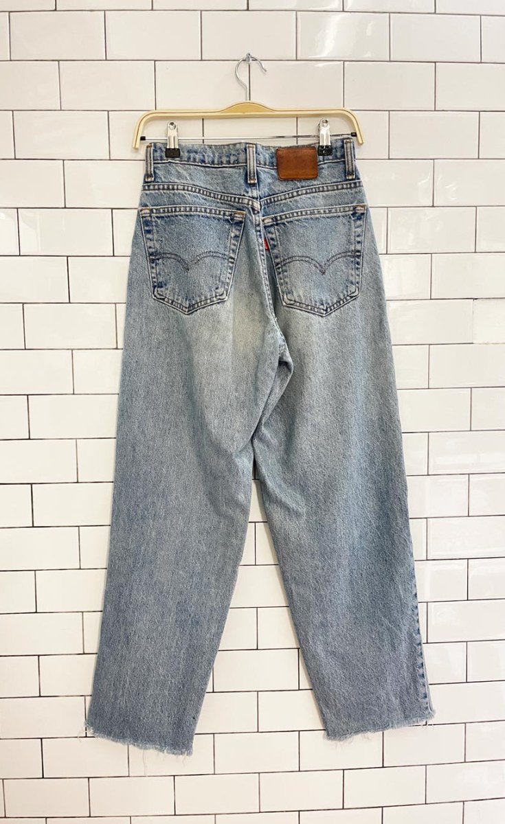 vintage 90s levis 585 baggy leg raw hem jeans - good market thrift store