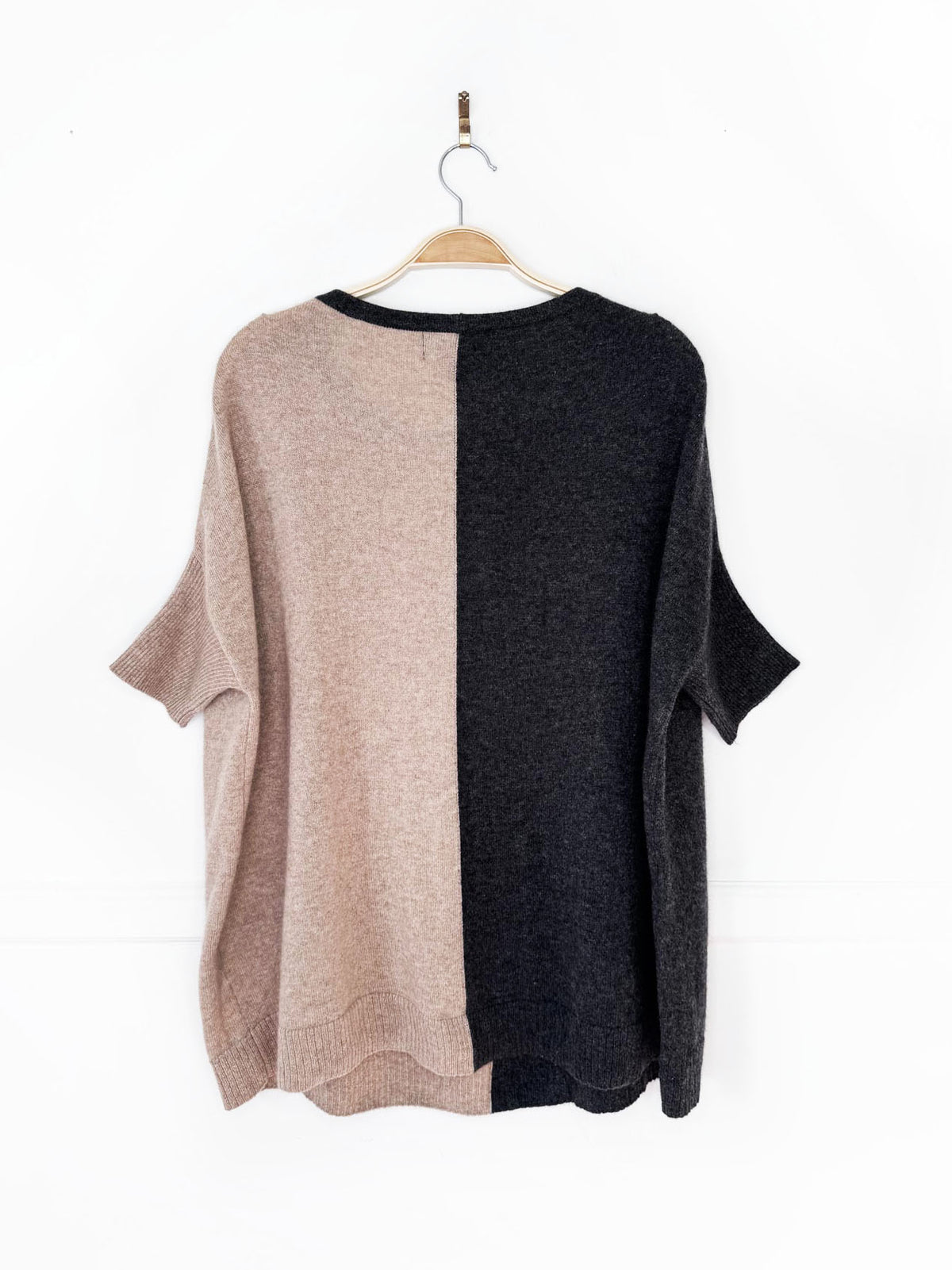 ply cashmere two-tone short sleeve knit sweater top