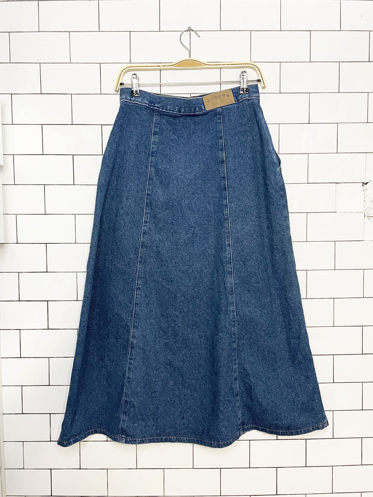 vintage 90s riders full button denim a-line midi skirt
