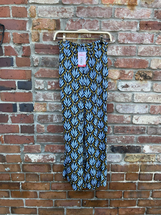 zara retro blue floral trousers