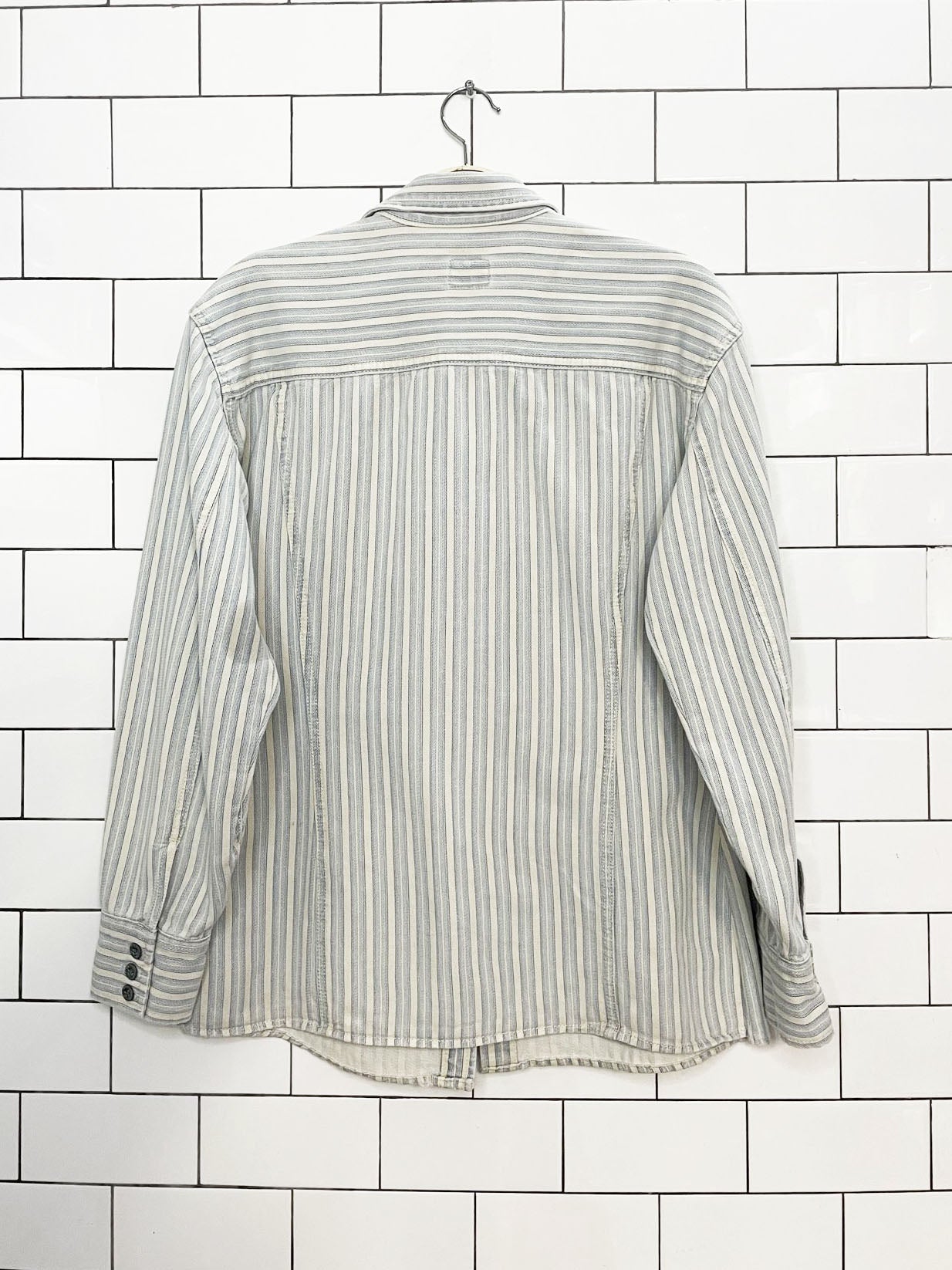 vintage 90s calvin klein blue stripe soft full button shirt