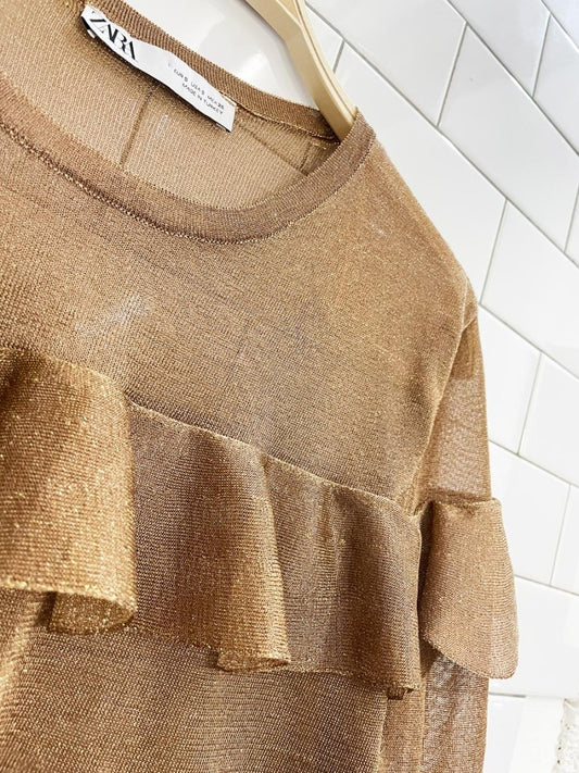 zara ruffle metallic knit top - good market thrift store