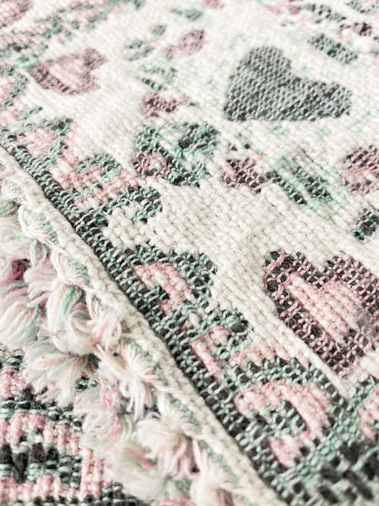 vintage 90s woven hearts table runner - good market thrift store