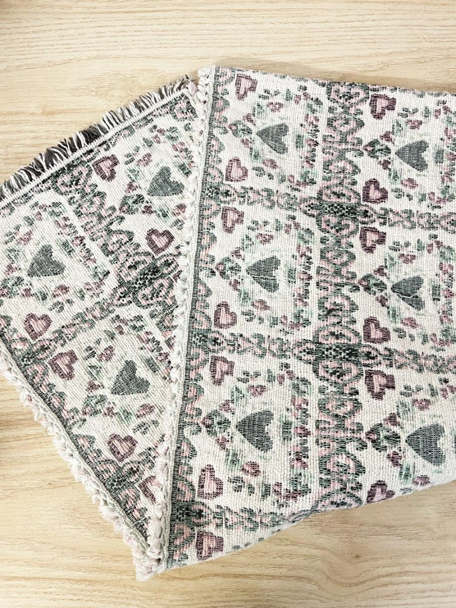 vintage 90s woven hearts table runner - good market thrift store