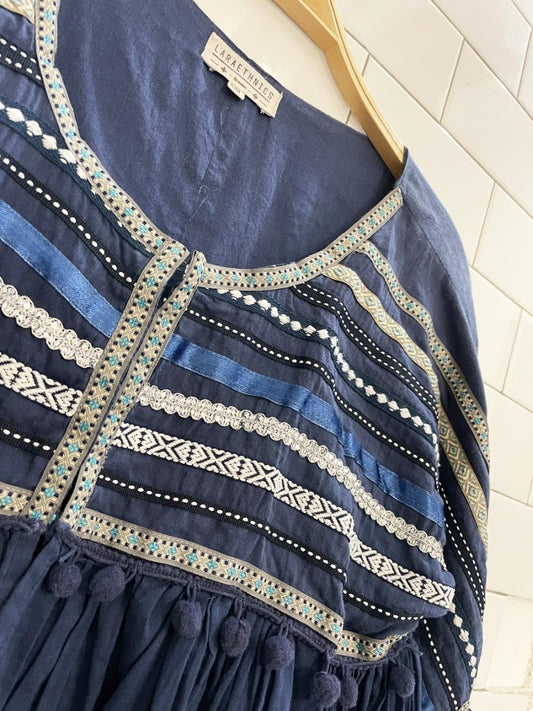 laraethnics embroidered pom boho volume peplum jacket - good market thrift store