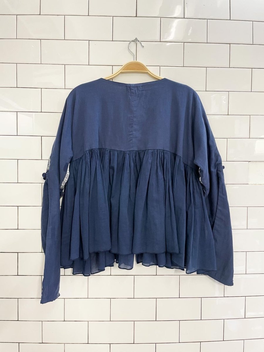 laraethnics embroidered pom boho volume peplum jacket - good market thrift store