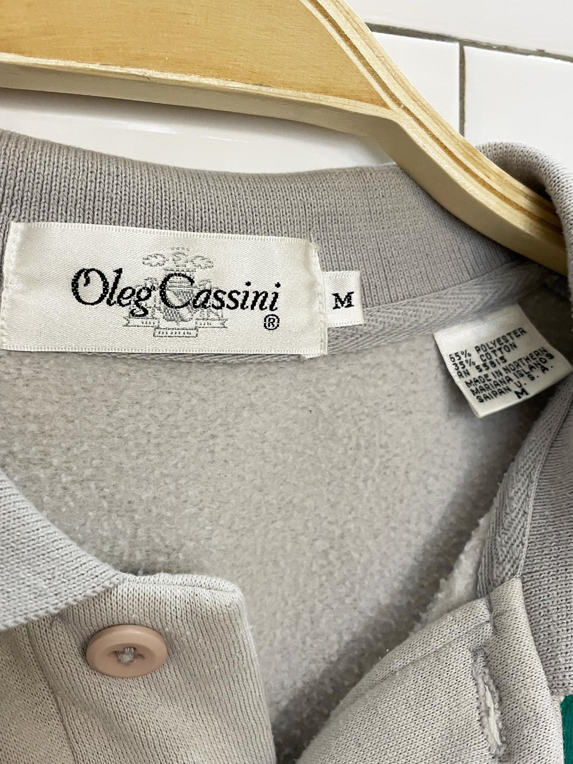 vintage 80s oleg cassini tennis prep colour block collared sweatshirt | made in USA