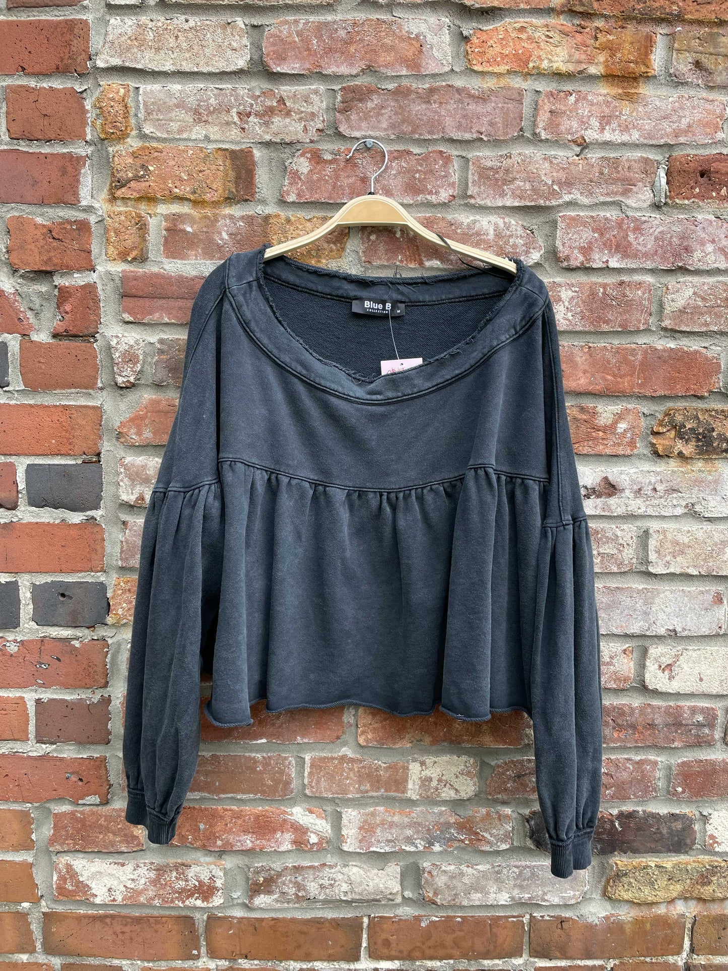 blue b boxy peplum sweatshirt