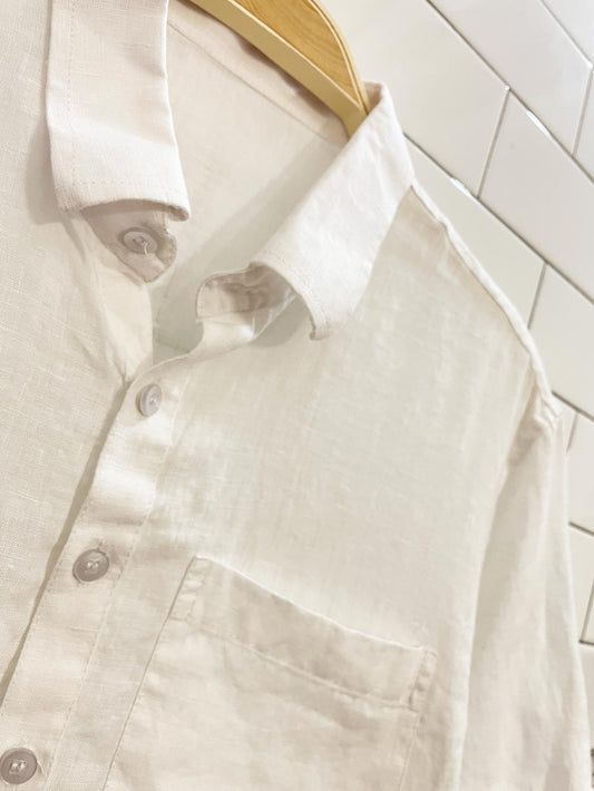 linen 1/4 button minimal shirt dress - good market thrift store