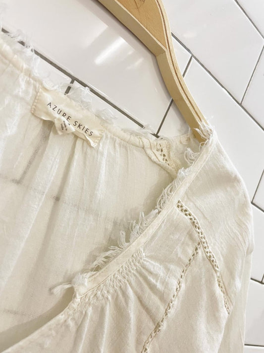 azure skies oversized eyelet trim light cotton shirt - good market thrift store